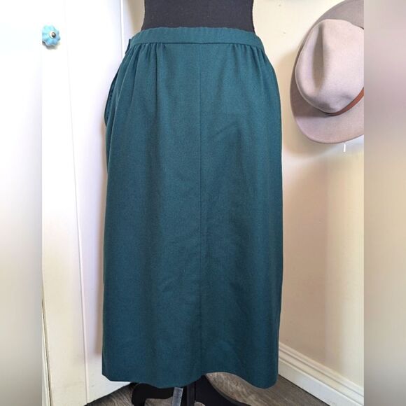Pendleton Petite Bistro Green Virgin Wool Skirt 12 Vintage 80s Whimsigoth - Picture 5 of 9